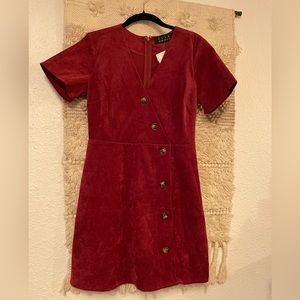 small rusty red corduroy button dress